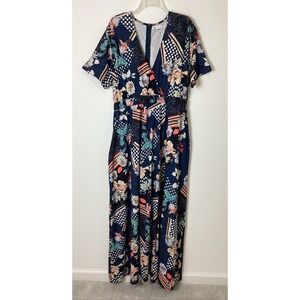 Maxi Dress Womens 4X Blue Floral Faux Wrap Short Sleeve Slit Knit Hazel Blues